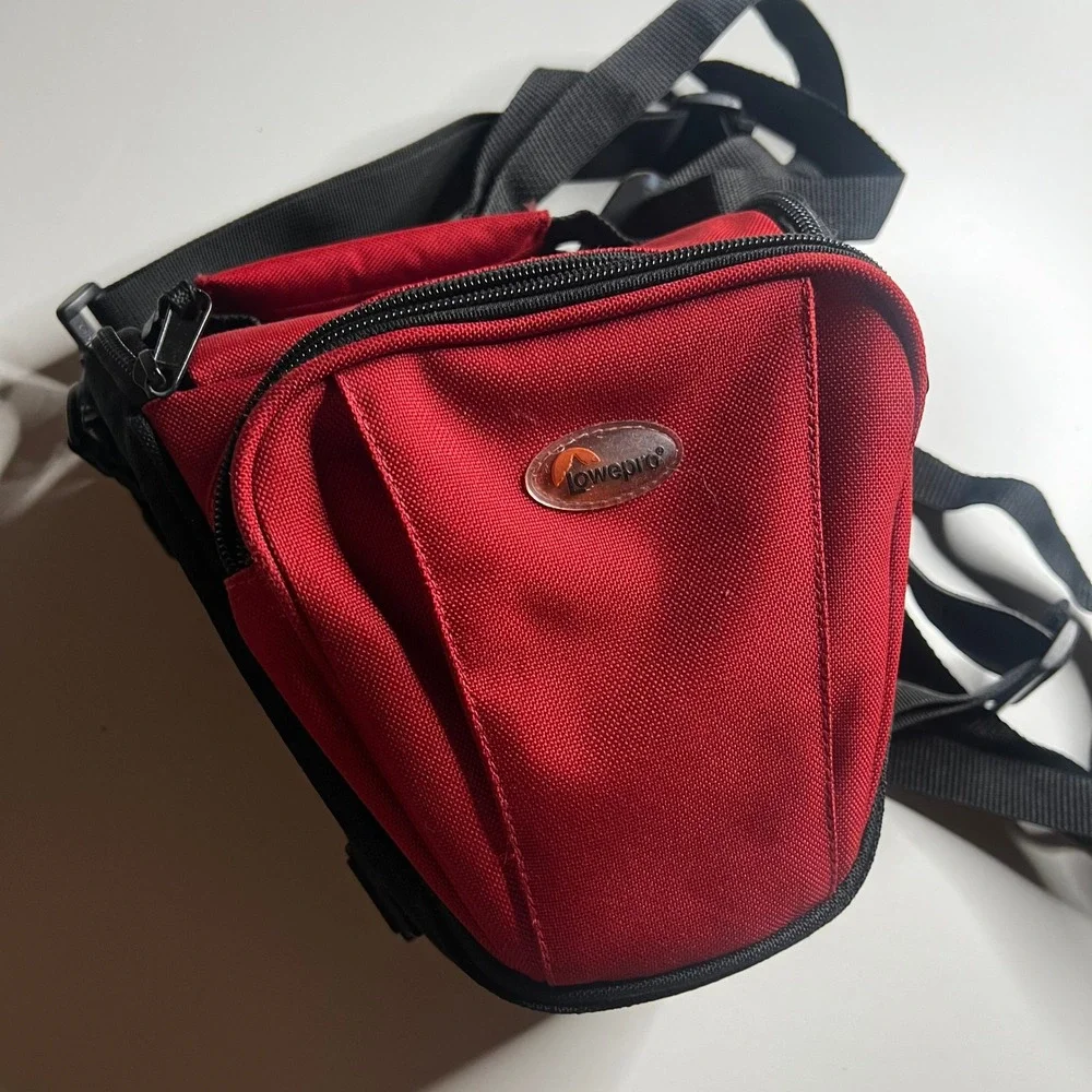 Lowepro‎ EX 240 Camera Bag Red Black Digital SLR Holster Case Shoulder Strap
